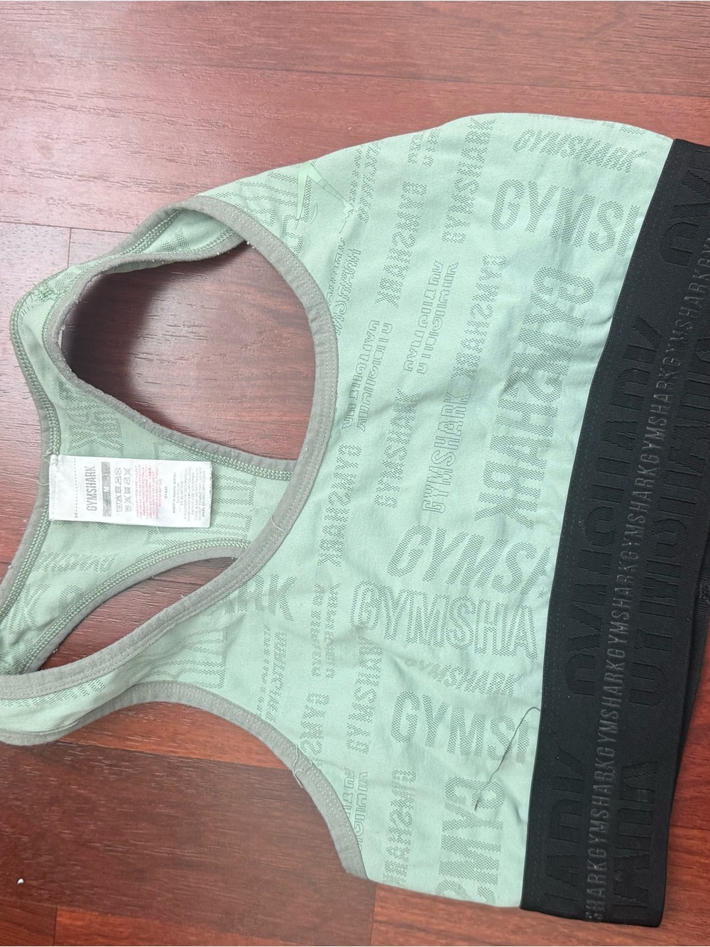 Gymshark Sage Green Seamless Logo Racerback Sports Bra with Black Band